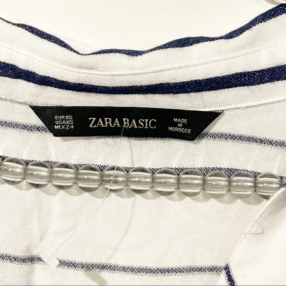 Zara Size‎ XS White Blue Stripe Half Button Quarter Sleeve Thin Knit Top - Picture 3 of 4